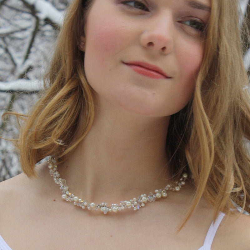Stunning Pearl and Crystal Woven Bridal Wedding Necklace