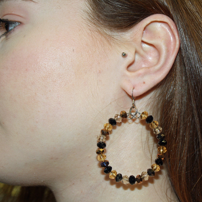 Large Black and Gold Crystal Hoop Earring