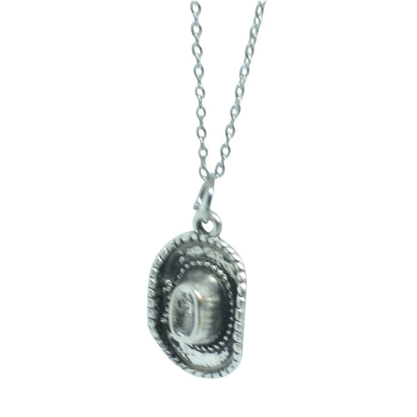 Silver Cowboy Cowgirl Hat Pendant Charm Necklace