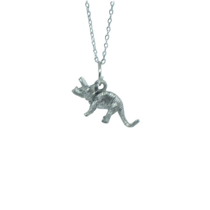 Silver Triceratops Pendant Charm Necklace