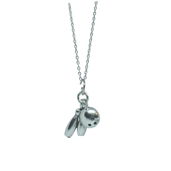 Silver Bowling Pin & Ball Pendant Charm Necklace