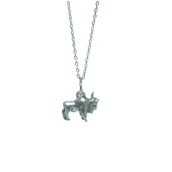 Silver Buffalo Pendant Charm Necklace