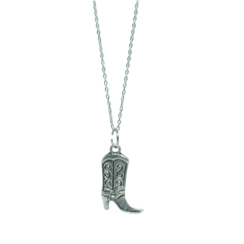 Silver Cowgirl Boot Pendant Charm Necklace