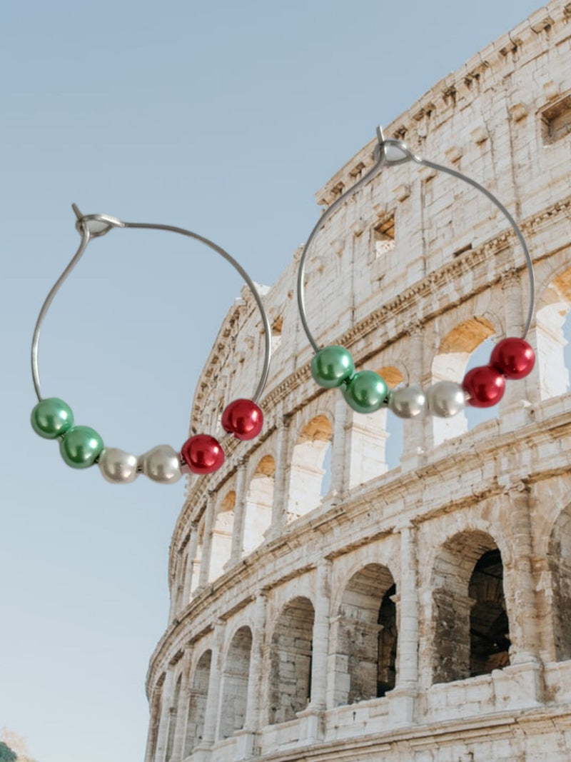 Italy Earrings - Italian Pearl Earrings - Italian Flag Earrings - Italy Jewelry - Gift For Italian Women - Italian World Cup - Italian Hoops