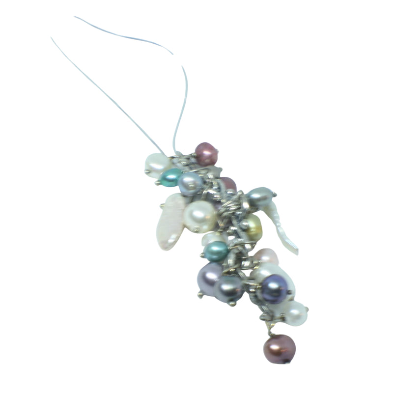 Freshwater pearl cluster necklace sterling silver chain