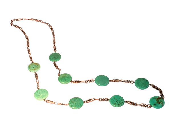 Bohemian Copper and Turquoise Long Necklace For Women