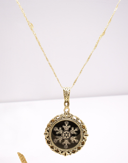 Silver Snowflake Pendant Necklace with Real Snowflake Image