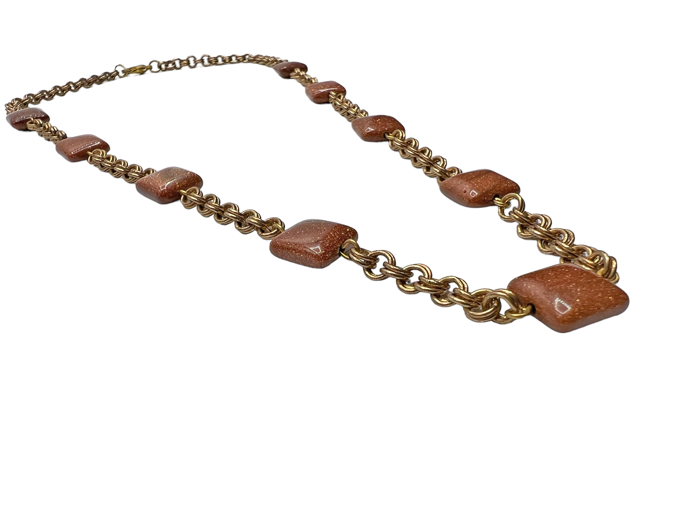 Sparkling Square Goldstone Geometric Necklace