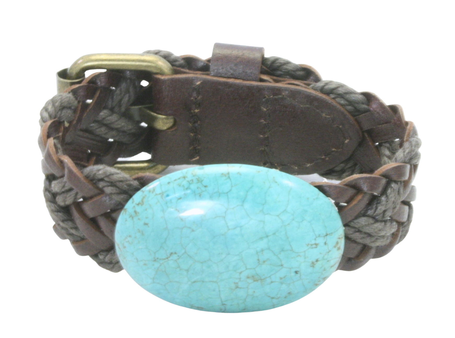 Strength and Serenity: Turquoise Braided Leather Buckle Bracelet