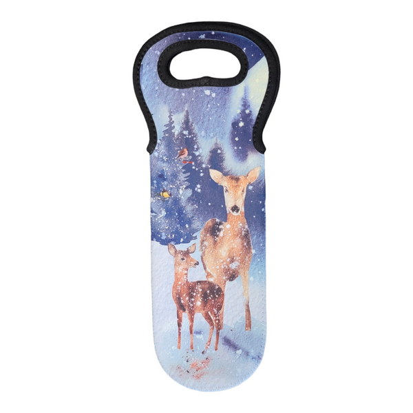Christmas Deer Wildlife Wine Bag and Wine Stopper Set